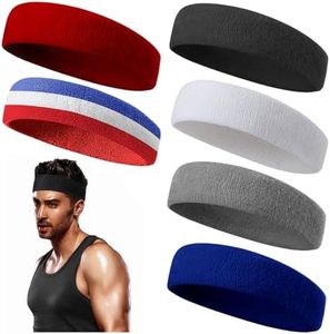 ChezMax 6PCS Sweatbands for Men, Sweat Bands Headbands Men, Moisture Wicking Headbands for Men, Sweat Headband Men, Mens Headband Sweatband for Sports, Tennis, Basketball, Running, Working, Gym