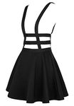 EXCHIC Women's Braces Skirt Solid A-Line Suspender Mini Skirt (S, Black)