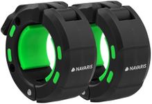 Navaris Barbell Locking Collar 2-Pack - 5cm (2") Olympic Weight Lifting Clamps with Quick Latch & Magnetic Design - Easy-Use Gym Clips - Lightweight Clips for Bar - Black/Green