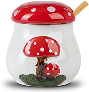 dgudgu Mushroom Sugar Bowl With Lid And Spoon Ceramic Sugar Bowl For Countertop Sugar Dish With Lid And Bamboo Spoon Sugar Container