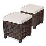 ORALNER Set of 2 Outdoor Ottoman, 16" Wicker Footstools, All-Weather Rattan Cube Foot Stool w/Removable Cushions, Square Footrest Extra Seating for Patio, Porch, Deck, Easy Assembly (Light Brown)