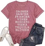 Womens Reindeer Alcohol Christmas Shirts Dasher Dancer Prancer Vixen Moscato Vodka Tequila Blitzen Xmas Graphic Tees Tops (Pink, XXL)