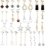 NEWITIN 16 Pairs Clip On Earrings for Women Dangle Drop Earrings Multiple Cute Earrings Charming Fashion Earrings Non Piercing Clip on Earrings for Women, Metal, Cubic Zirconia