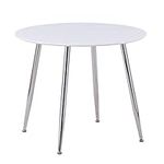 GOLDFAN Dining Table Round High Gloss Kitchen Table with Chrome Legs for Dining Room Home Lounge,90cm White (Only table)