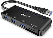 USB SD Card Reader, atolla USB Hub with SD/Micro SD Card Reader, USB Splitter with 3 USB Ports, 2 Card Slots and Individual LED Power Switches