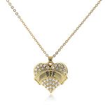 Inspired Silver - BFF Charm Necklace for Women - Gold Pave Heart Charm 18 Inch Necklace with Cubic Zirconia Jewelry