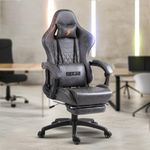 BAYBEE Drogo Multi-Purpose Ergonomic Gaming Chair with 7 Way Adjustable Seat, Head & USB Massager, PU Leather Lumbar Pillow Home & Office Chair with Full Reclining Back Footrest (Emperor Grey)