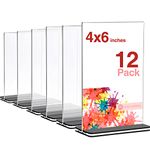 12 Pcs Acrylic Sign Holder 4 x 6 Inch Double-Sided Desktop Display Holder Clear T Shape Tent Table Menu Stand Business and Store Sign Holder Acrylic Holders for Display Photo Picture Brochure Letter