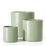 LE TAUCI 6+8+10 Inch Ceramic Plant Pots, Large Planters for Indoor Plants, Mid-Century Modern Flower Pots Indoor with Drainage and Plug, Round Pot Plante Interieur, Set of 3, Glaze Summer Green