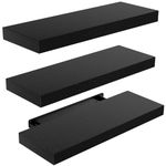 STOREMIC Floating Shelves, Black Shelves Set of 3, Easy to Install Decorative Shelves for Wall with Length 40cm, Sturdy Black Floating Shelves for Bedroom, Office, Living Room, etc