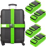 4 Pack Luggage Straps, 2M Adjustable Belts Keep Suitcase Secure While Traveling, with Name ID Card, Luggage Accessories to Secure Bag Cargo Safe Quick-Release (Green)