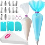 ALLTOP Piping Bags and Tips Set -Ultimate Cake Decorating Supplies Kit - Included 100 Disposable Pastry Bags, 1 Reusable Silicone Bag, 2 Couplers, 12 Frosting Tips, 2 Ties, 3 Icing Scrapers for Baking