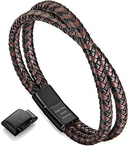 murtoo Mens Bracelet Leather Braided, Brown and Black Leather Bracelet for Men (Black-brown, 9.25")