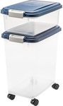 IRIS USA 30 lbs & 11 lbs Combo Airtight Dog Food Storage Container, Stackable Treat Box, Wheels, Keep Fresh, Easy Mobility, Navy