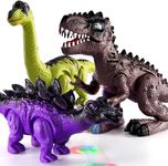 3 Pack Electric Walking Dinosaur Toys for Toddlers 2-4 3-5 Years with Roar Sounds and Lights Up, Realistic Robot T-Rex, Brachiosaurus, Stegosaurus Dinosaur Figures for Kids