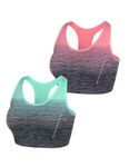 Sykooria Women's Sports Bra Mid Support Wirefree Racerback Workout Bra Removable Padding Yoga Gym Running Crop Top(Green + Pink,M)