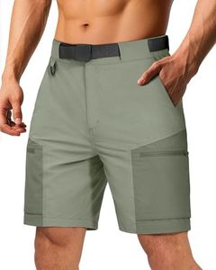 FREE SOLDIER Men's Cargo Hiking Shorts with Belt Lightweight Quick Dry Tactical Shorts with Pockets for Casual Work Golf (Mix fir Green 34W12L)