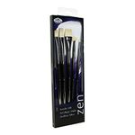 Royal & Langnickel, Zen Series 33, Set of 5 Brushes, Long Handle, Synthetic White Bristle, Bright 12, Fan 2, Flat 8, Filbert 8, Round 2, RZEN-SET332