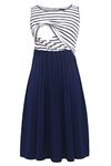 Smallshow Women's Sleeveless Patchwork Maternity Nursing Dress with Pockets Navy Stripe-Navy,M