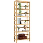 HITNET Bamboo Shelf, 6-Tier Adjustable Tall Open Bookcase, Bathroom Storage Rack Freestanding Shelving Unit, Plant Display Stand for Small Space, Natural