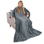 Catalonia Classy Portable Blanket with Sleeves Gift for Adult Women Men, Extra Soft Warm Cosy Micro Plush Lightweight Fleece Snug Body Blanket, TV Wrap Throw Blanket with Pocket,Grey