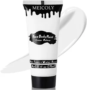 MEICOLY White Cream Face Body Paint,2.37Oz Large Tube Clown White Makeup,Water Based Full Body Paint for Adults and Kids,Halloween SFX Skull Joker Zombie Vampire Skeleton Goth Cosplay Mime Makeup