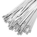 LEYDEN® 100 Pcs, 250 x 4.6 MM (10 Inch) SS304 Stainless Steel Cable Tie Ball Lock Type Zip Wire Organizer Standard Quality Flexible Self Locking Tie SS Flexible Straps Cable Tie