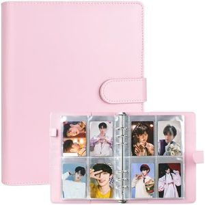 A5 Photocard Binder with 25 Pcs Inner 6 Ring, PU Leather K-Pop Korean Pop Photocard Holder Binder Book, 4 Photo Style Photo Card Album, Magnetic Buckle Closure for Organizing Trading Cards (Pink)