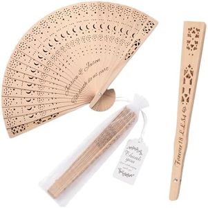 Mccxva Personalized Handheld Fan Foldable Custom Fans for Wedding Guests Custom Wooden Fan Bulk with Engraved Text Tassel Yarn Bag Personalized Beach Wedding Fans Favors Gifts for Guests Friends (100)