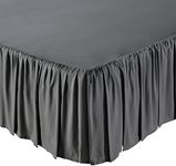 Amazon Basics Lightweight Ruffled Bed Skirt, Classic Style, Soft and Stylish 100% Microfiber with 16" drop-Queen, Dark Grey