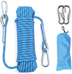 Outdoor Climbing Rope 12MM Diameter 10M(32ft) 20M(64ft) Static Rock Climbing Rope,Tree Climbing Rappelling Rope,Escape Nylon Rope,Ice Climbing Equipment Fire Rescue Parachute Rope with 2 Steel Hooks
