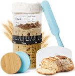 KRUVIG Sourdough Starter Jar Kit, 34 oz Wide Mouth Borosilicate Glass Jar, Bamboo Lid, Thermometer, Feeding Strip, Spatula, Scraper, 8 Piece Bread Making Set