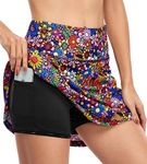 Fulbelle Skorts Skirts for Women with Pockets, Tennis Skirts Golf Skirt Summer Casual Cute Pleated Running Skirt High Waisted Athletic Skort Colorful Flower X-Large