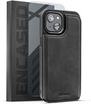 Encased Wallet Case for iPhone 14 with Card Holder Folio Pocket and Wrist Strap - Screen Protector Included (Black)