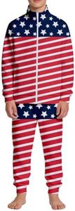 Kids Two-Piece Classic Flag Stripes Zippered Sports Jacket Set Sweatpants Jogging Teenager Sportswear Set XX-Large 170