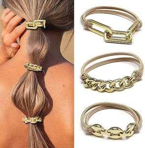 Bracelet Hair Ties for women - Ponytail Holders - Cute Hair Accessories with Gold Jewelry - Handmade Soft Elastic No Damage Scrunchies - Khaki