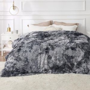 Bedsure Fluffy Tie Dye Grey King Size Blanket for Bed, Thick Soft Sherpa Faux Fur Fleece Bedding Fuzzy Plush Winter Warm Heavy Oversize Big Large King Blanket, Cozy Grey Gifts for Men Women, 108x90