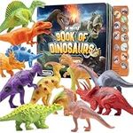 Prextex Realistic Looking Dinosaur Toys for Boys and Girls 3 Years Old & Up - Pack of 12 Animal Dinosaur Figures with Illustrated Dinosaur Sound Book to Explore the Facs and Habits About Each Dinosaur