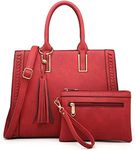 Dasein Purses Handbags for Women Satchel Vegan Leather Shoulder Bags Work Tote for Ladies with Matching Clutch (Red)