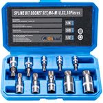 Qnkaa Spline Socket Bit Set 10pcs Square Triple Silver M4 - M18