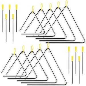 HEIHAK 10 Pack Musical Triangle Steel Set, 4" 5" 6" 7" 8" Hand Percussion Music Percussion Triangle Instrument with Striker for Adults Practice Rhyme Classroom Church Farmhouse