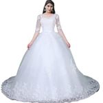 GOWNLINK Ball Wedding Maxi Gown for Christian Women White with Extra Sleeve Size Custom (White-B-G01) (White-B-G04)_Medium