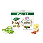 Dabur Baby Soap: For Baby's Sensitive Skin with No Harmful Chemicals | Contains Aloe Vera & Almond Oil | Hypoallergenic & Dermatologically Tested with No Paraben & Phthalates - 75g (Pack of 4)