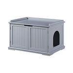 Unipaws Cat Litter Box Enclosure, Litter Tray Cover, Washroom Storage Bench, Indoor Cat House, Sturdy Wooden Structure Furniture, Easy Assembly, Fit Most of Litter Box, Grey