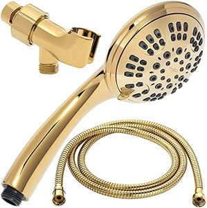 Aqua Elegante Luxury Handheld Shower Kit - 6 Function High Pressure Removable Hand Held Showerhead with Hose and Mount, Easy Install for Boosting Low Water Flow Baths - 2.5 GPM - Polished Brass