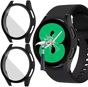 Jvchengxi [2 Piezas Mate Funda para Samsung Galaxy Watch 4 44mm Protector de Pantalla, PC Duro Carcasa Protectora Antiarañazos Vidrio Templado Estuche para Galaxy Watch 4 44mm (Negro/Negro)