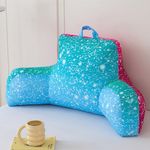 PERFEMET Teal Reading Pillow for Bed Colorful Ombre Backrest Pillow for Sitting in Bed Green Children Standard Bed Wedge Pillow Glitter Gradient Back Cushion with Armrests for Kids Teens Adults, Teal