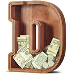 SummiDate Extra Large Wooden Piggy Bank| Piggy Bank for Boys Girls Toddler| Alphabet D Money Bank| Coin Bank Birthday Gift for Kids|Children's Day Gift(12"- Initial-D)