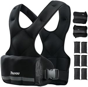 PASYOU Adjustable Weighted Vest 10LB-22LB with Reflective Strip Body Weight Vest with 6 Ironsand Weights 2 Ankle Weights for Men Women Running Weights Vest for Cardio Strength Training Walking Black