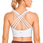 CRZ YOGA Strappy Longline Sports Bras for Women - Wirefree Padded Criss Cross Yoga Bras Cropped Tank Tops White Medium